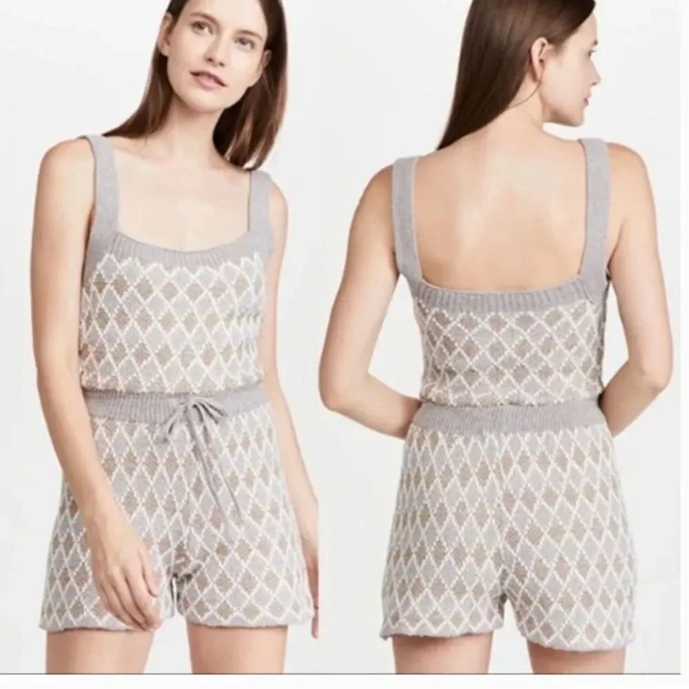 NEW Free People Dream Diamonds gray soft knit sweater romper L